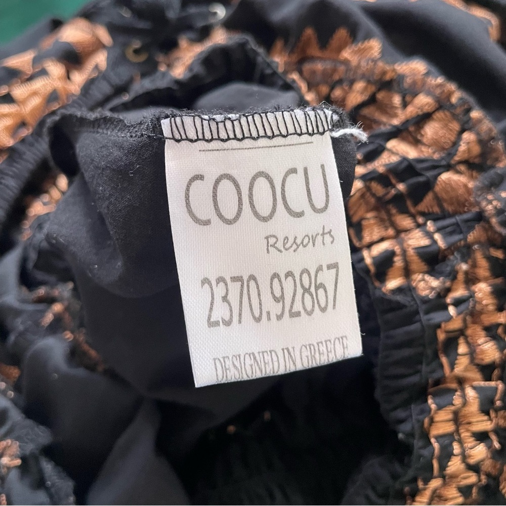 Coocu Resorts Greek Black Bronze Embroidered Corset Maxi Beach Dress EUC Size S - Picture 10 of 12